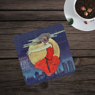 Dessous De Verre Carré Magic Flottant Femme Lune Nuit Ciel Sorcière