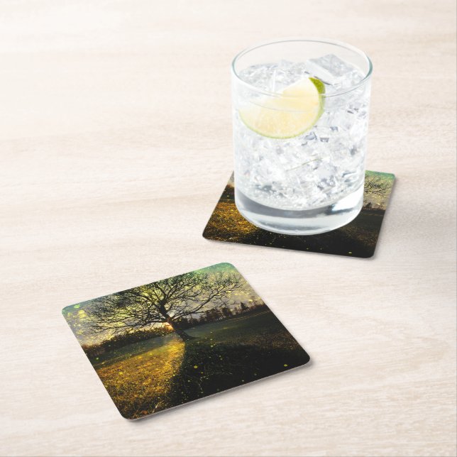 Dessous De Verre Carré Magical fireflies dreamy landscape (En situation)