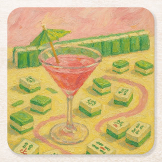 Dessous De Verre Carré Mahjong Chic Peinture Cocktail