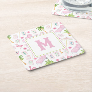 Dessous De Verre Carré Mahjong Palm Beach Aquarelle
