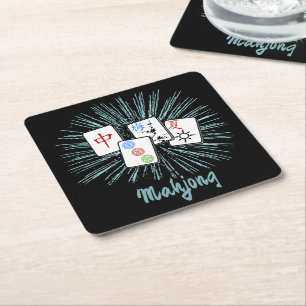 Dessous De Verre Carré Mahjong Tiles Blue Starburst Custom 