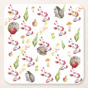Dessous De Verre Carré Maison de forêt colorée motif avec lapins, hedgeh