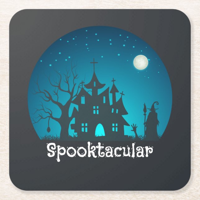 Dessous De Verre Carré Maison hantée bleue et noire Spooktacular (Devant)