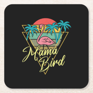 Dessous De Verre Carré Mama Bird Flamant rose Sunset Palm Tree Beach anné