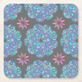Dessous De Verre Carré Mandala de fleurs bleues