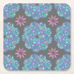 Dessous De Verre Carré Mandala de fleurs bleues