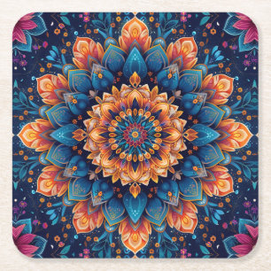 Dessous De Verre Carré Mandala Fleur Style d'Art Numérique-23907.