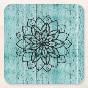 Dessous De Verre Carré Mandala sur bois bleu
