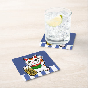 Dessous De Verre Carré Maneki Neko : Lucky Cat japonais