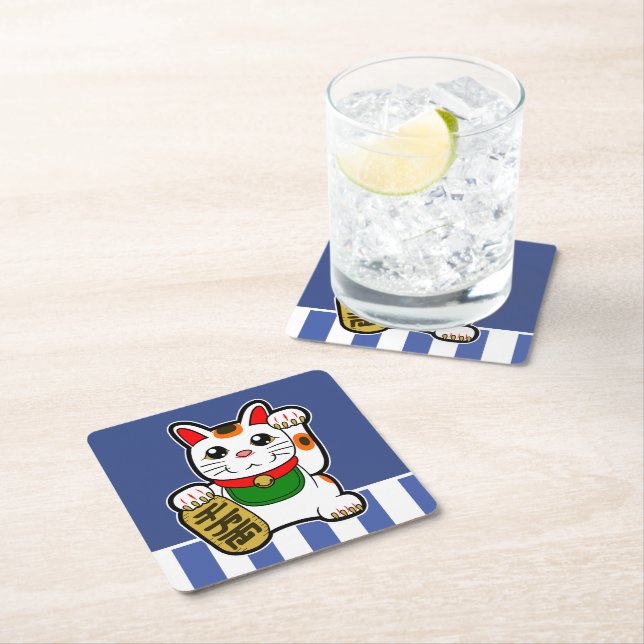 Dessous De Verre Carré Maneki Neko : Lucky Cat japonais (En situation)