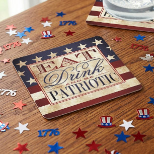 Dessous De Verre Carré Manger, boire et être patriotique 4 JUILLET VINT