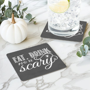 Dessous De Verre Carré Mangez, buvez et soyez effrayant Halloween Party