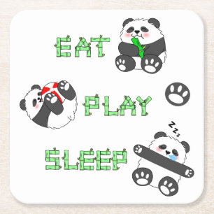 Dessous De Verre Carré Mangez Jouer Sleep Cute Baby Panda Vie Confortable