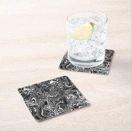 Dessous De Verre Carré Marbre Abstrait noir et blanc liquide
