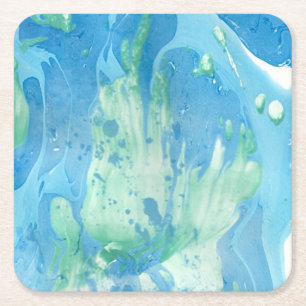 Dessous De Verre Carré Marbre blanc bleu vert moderne look Abstrait