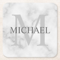 Marbre blanc classique Monogramme personnalisé et