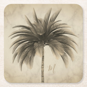 Dessous De Verre Carré Marbre élégant rétro chic palmier