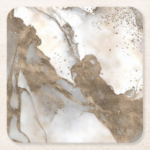 Dessous De Verre Carré Marbre liquide - perle et or
