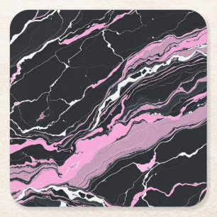 Dessous De Verre Carré Marbre noir et rose
