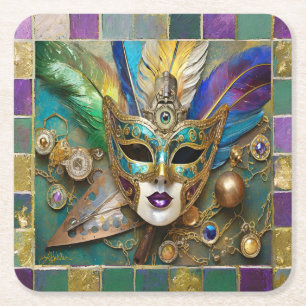 Dessous De Verre Carré Mardi Gras Troisième Oeil Gold Céramique Masque