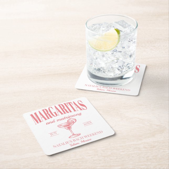 Dessous De Verre Carré Margaritas Et Mariage Bachelorette Personnalisée (En situation)