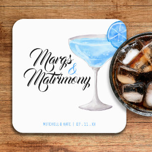 Dessous De Verre Carré Marges et Fête des mariées bleue Mariage