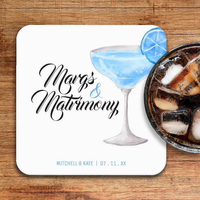 Dessous De Verre Carré Margs & Matrimony Blue Enterrement de Vie de Jeune (Margs & Matrimony Blue Bridal Shower Square Paper Coaster
)