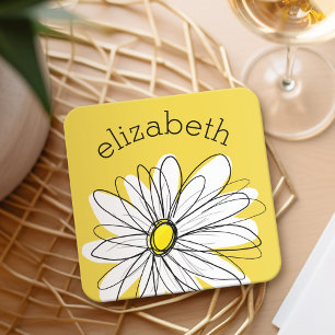 Dessous De Verre Carré Marguerite lunatique jaune et blanche avec le