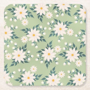 Dessous De Verre Carré Marguerites sur l'Arrière - plan vert Pastel