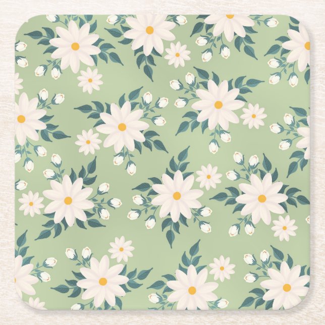 Dessous De Verre Carré Marguerites sur l'Arrière - plan vert Pastel (Devant)