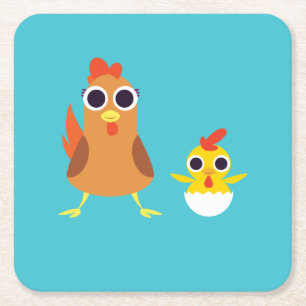 Dessous De Verre Carré Maria et bandit les poulets