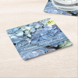 Dessous De Verre Carré Mariage à fleurs Blue Hydrangea
