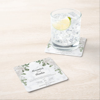 Dessous De Verre Carré Mariage à fleurs vert Elgant