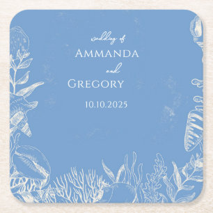 Dessous De Verre Carré Mariage à thème Blue Toile Ocean