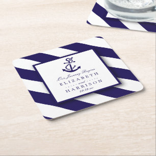Dessous De Verre Carré Mariage Ancre bleu marine