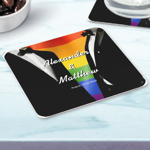 Dessous De Verre Carré Mariage arc-en-ciel d'hommes gays modernes élégant