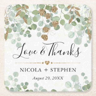 Dessous De Verre Carré Mariage au feuillage d'eucalyptus aquarelle