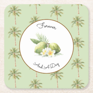 Dessous De Verre Carré Mariage au palmier tropical vert