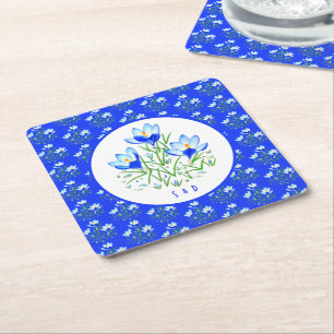 Dessous De Verre Carré Mariage aux Crocus Bleus