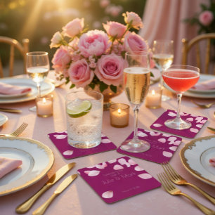 Dessous De Verre Carré Mariage aux Pétales Roses Romantiques