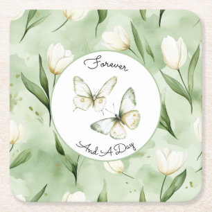 Dessous De Verre Carré Mariage aux Tulipes Blanches Vertes Jolis