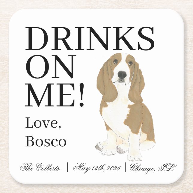 Dessous De Verre Carré Mariage Basset Hound (Devant)
