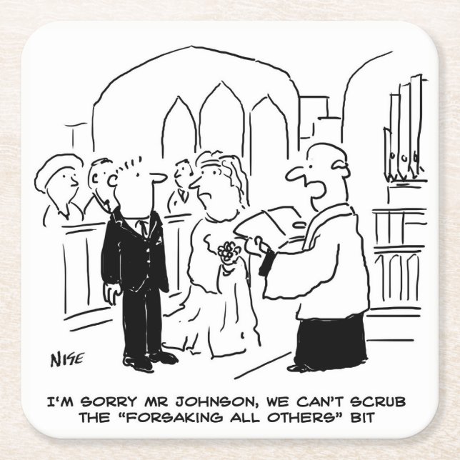 Dessous De Verre Carré Mariage. Blague Vicar et Mariage (Devant)