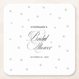 Dessous De Verre Carré Mariage Blanc Perles