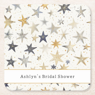 Dessous De Verre Carré Mariage Blue Or Argent Étoiles
