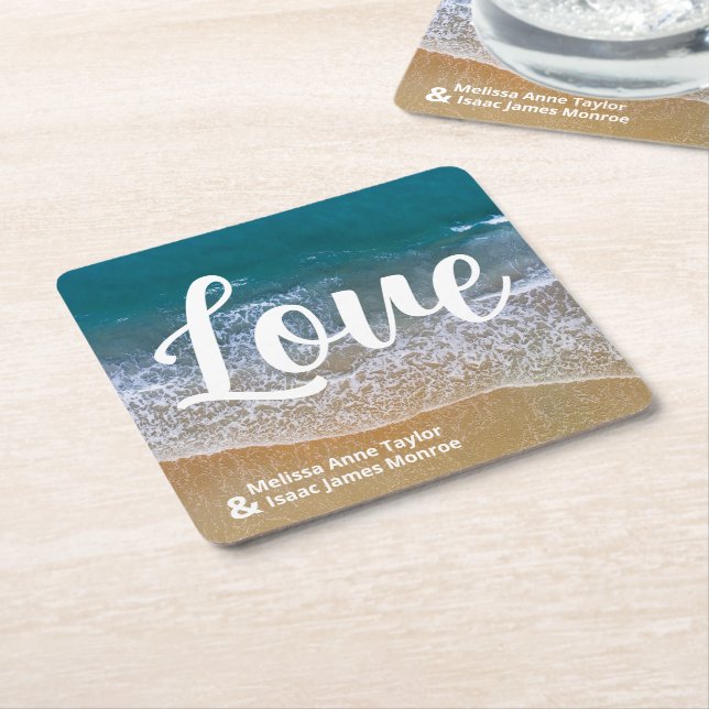 Dessous De Verre Carré Mariage Blue Sea Beach (Incliné)
