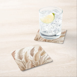 Dessous De Verre Carré Mariage Bohème Beige Herbe de Pampas