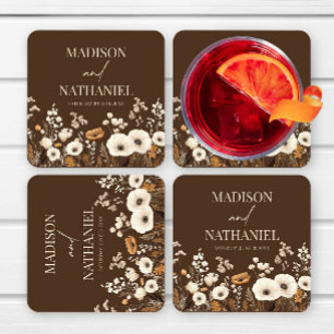 Dessous De Verre Carré Mariage Bohème Champêtre Fleurs de Jardin de Fleur