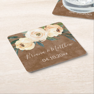 Dessous De Verre Carré Mariage Brown beige floral
