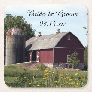 Dessous De Verre Carré Mariage campagnard Red Barn